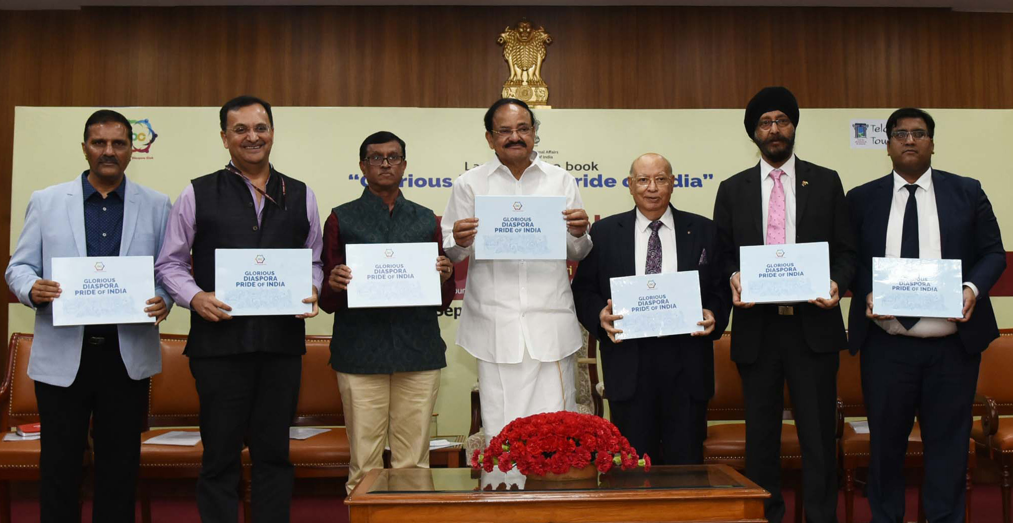 The Vice President,  M. Venkaiah Naidu releasing the Coffee Table Book titled 'Glorious Diaspora - Pride of India', containing brief profiles of recipients of Pravasi Bharatiya Samman Awards from 2003 to 2019, in New Delhi