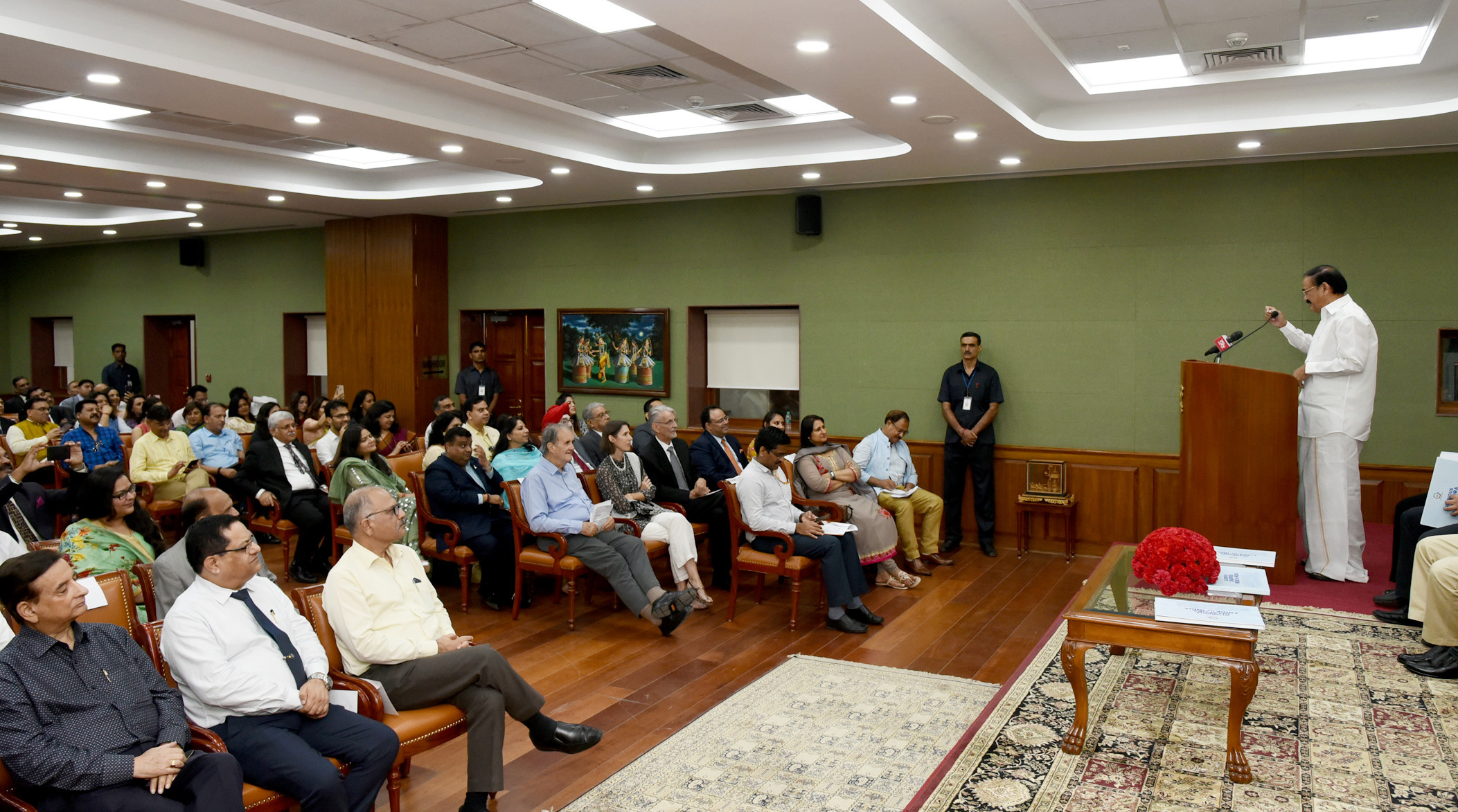 Vice President,  M. Venkaiah Naidu addressing the gathering after releasing the Coffee Table Book titled 'Glorious Diaspora - Pride of India', containing brief profiles of recipients of Pravasi Bharatiya Samman Awards from 2003 to 2019, in New Delhi 