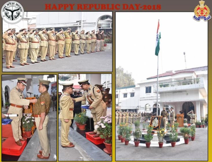 69वें गणतंत्र दिवस पर पर उत्तर प्रदेश  के पुलिस महानिदेशक ओपी सिंह ने  ध्वजारोहण किया ,पुलिसकर्मियों को उत्कृष्ट कार्य के लिए सम्मानित किया