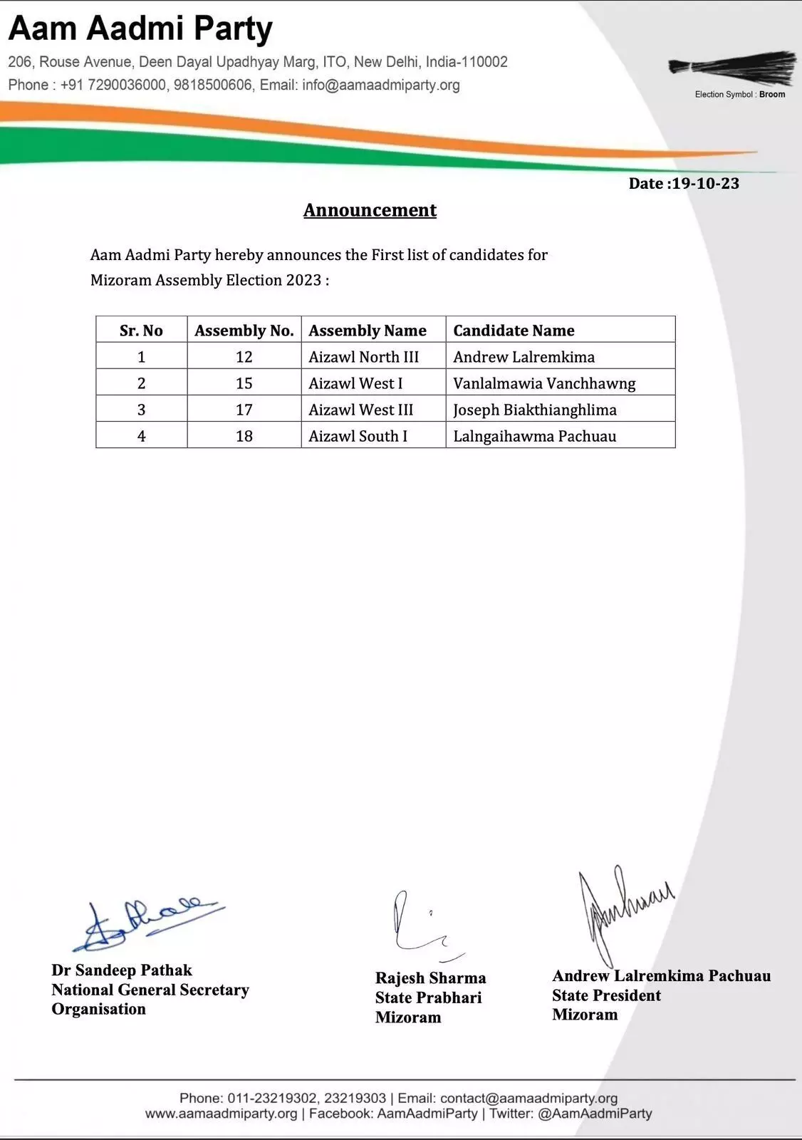 आम आदमी पार्टी ने भी ठोकी ताल- घोषित किये अपने उम्मीदवार