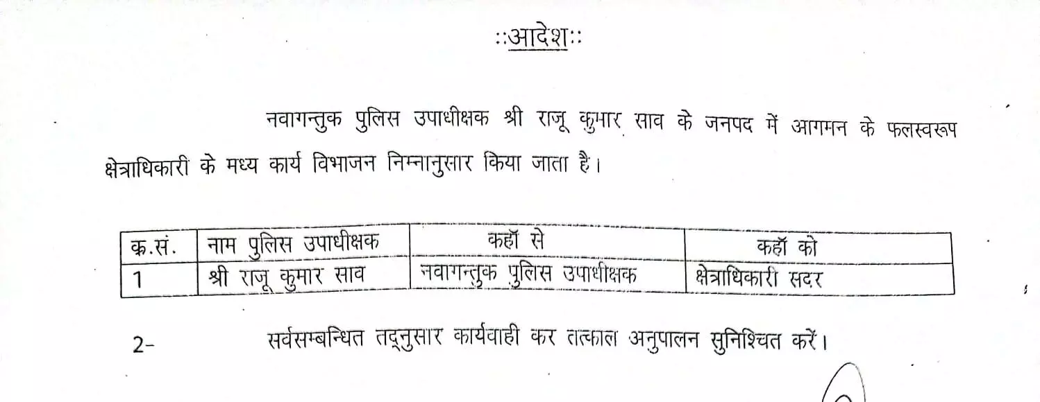 SSP का संक्षिप्त फेरबदल-नए PPS को मिला सीओ सदर का कार्यभार