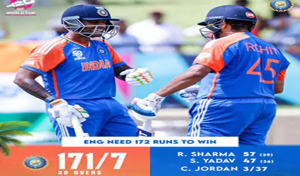 भारत ने दिया इंग्लैंड को 172 रनों का लक्ष्य